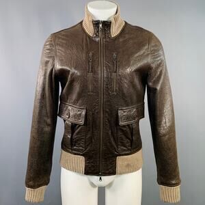 DANIELE ALESSANDRINI Size S Brown Ribbed Leather Bomber Jacket